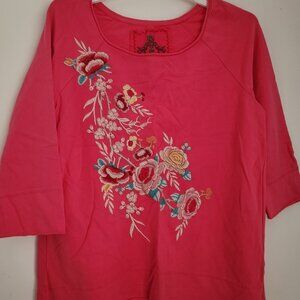 Johnny Was Pink Embroidered Sweatshirt. NWT L